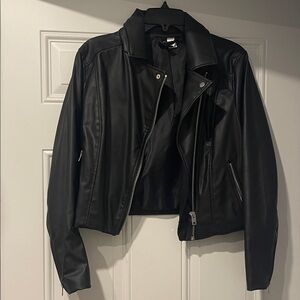 H&M Black Faux Leather Moto Jacket with Asymmetrical Zip
